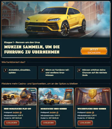 Monsterwin Urus-Promotion mit Turnieren, Münzen und Prämien